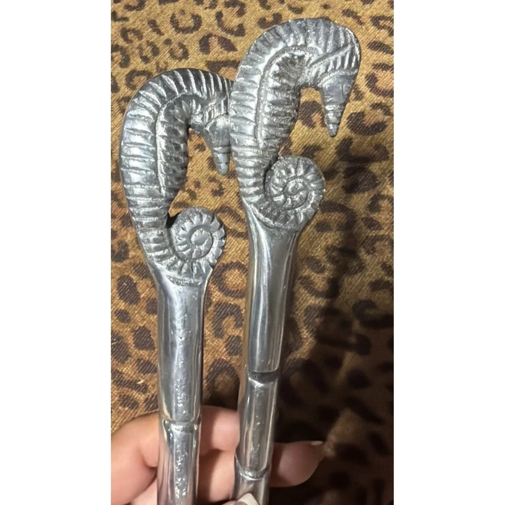 Aluminum/Pewter Seahorse Salad Serving Set Spoon Fork Coastal Nautical VTG